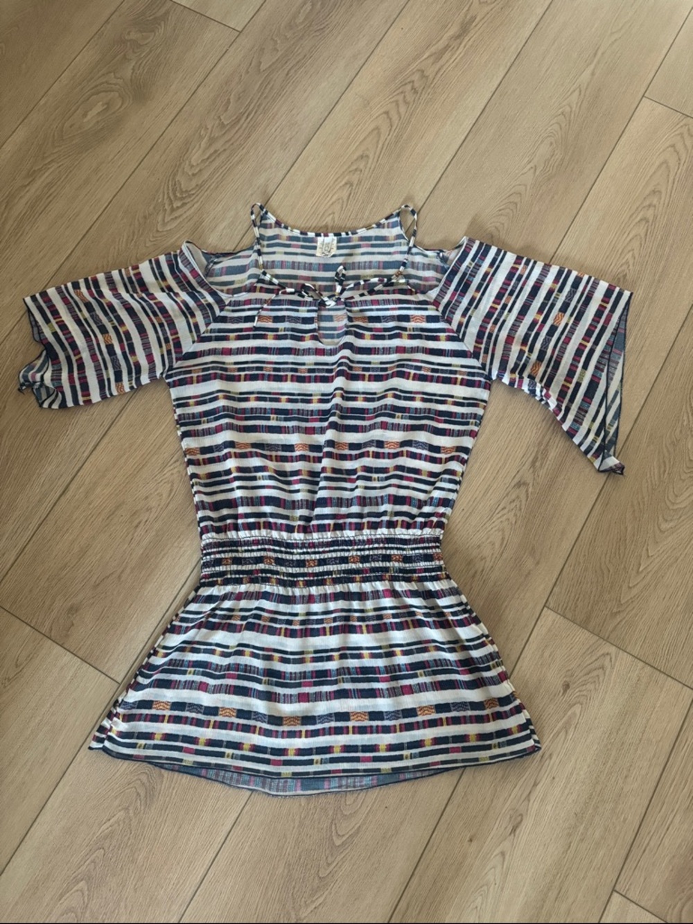 BECCA Striped Cold-Shoulder Swim Coverup